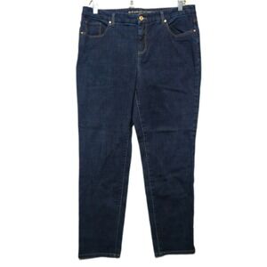 Chicos So Slimming Girlfriend Ankle Jeans Dark Indigo Blue Stretch Womens 12